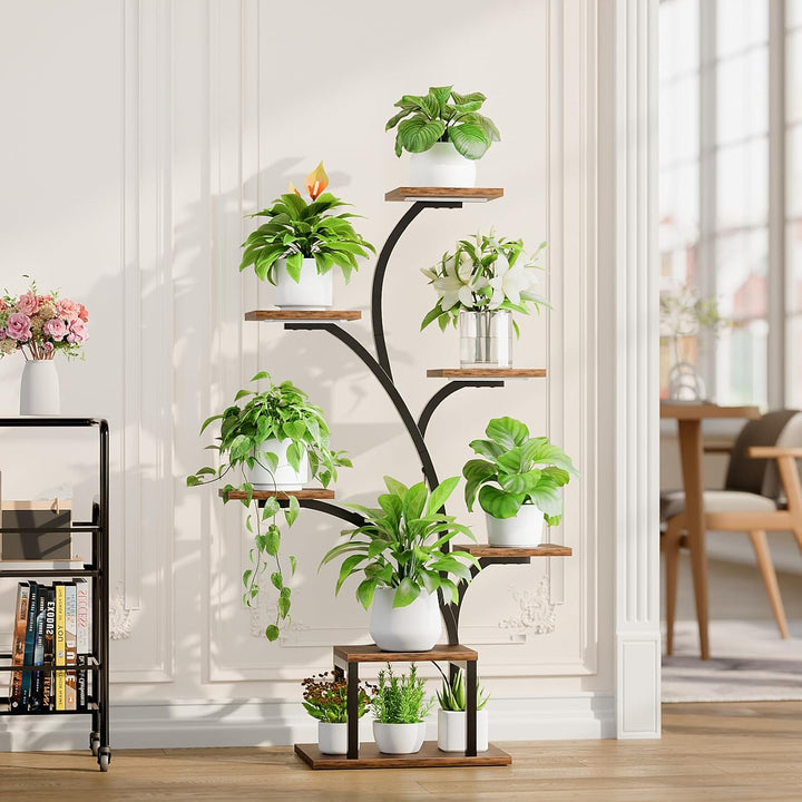 7-Tier Plant Stand with Grow Lights – Black Tree Design