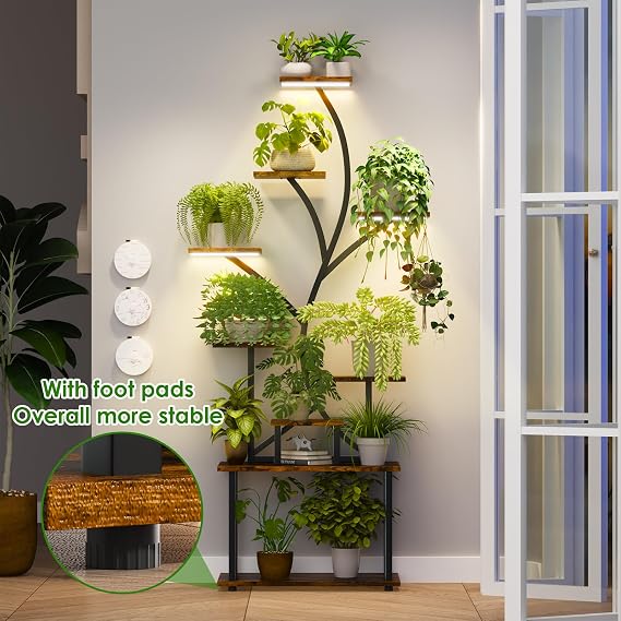 9-Tier S-Shaped Plant Stand with Grow Lights – 161 cm