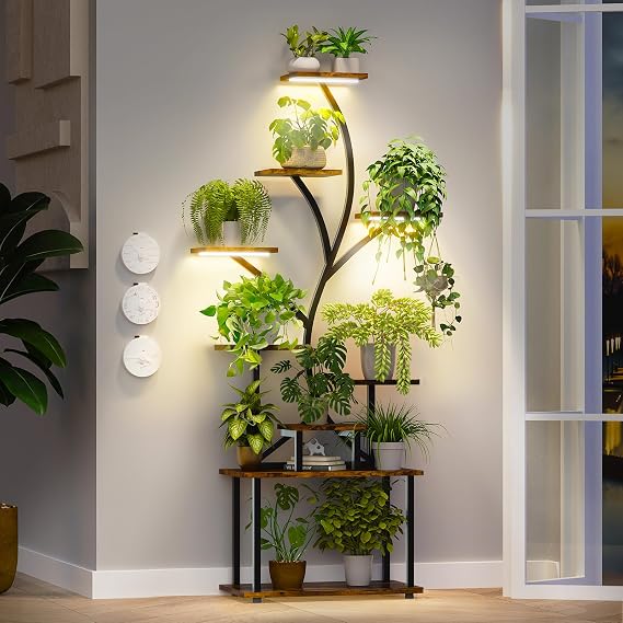9-Tier S-Shaped Plant Stand with Grow Lights – 161 cm