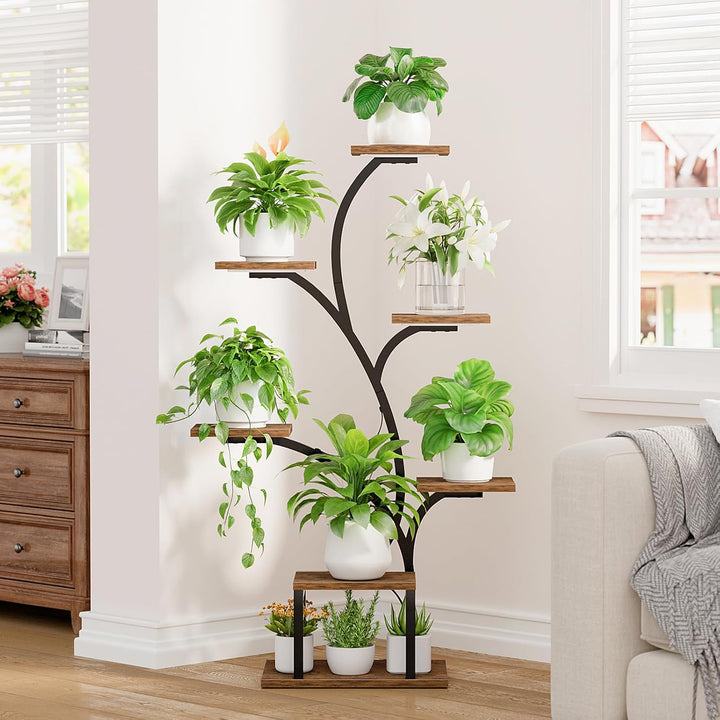 7-Tier Plant Stand with Grow Lights – Black Tree Design