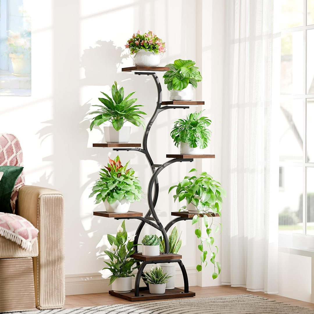 8-Tier Plant Stand with Grow Lights – Black Shelf