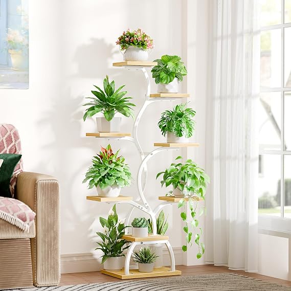 8-Tier White Plant Stand with Grow Lights – 125 cm