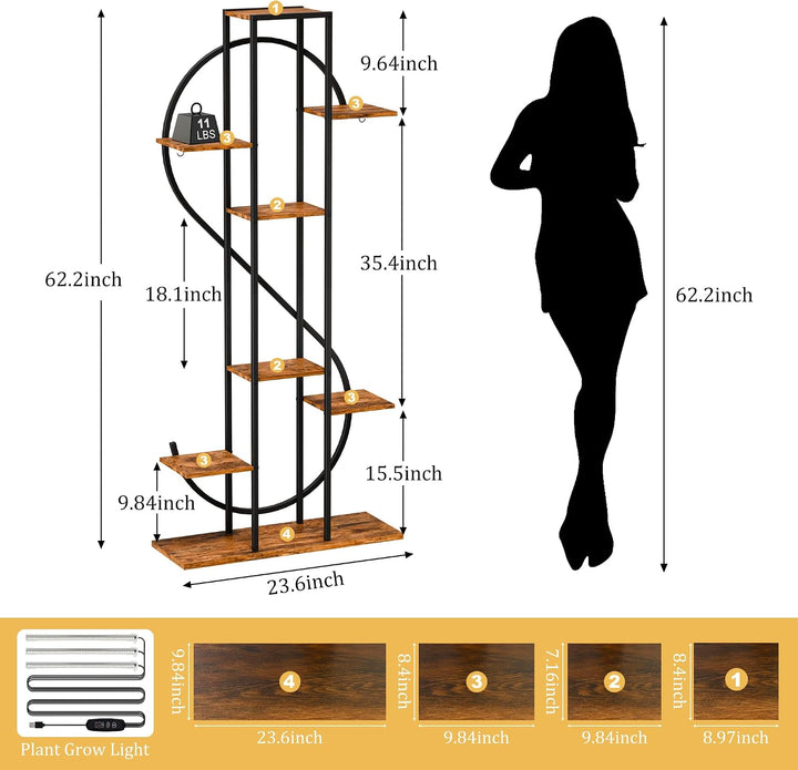 8-Tier Plant Stand with Grow Lights – Dollar-Shaped Shelf