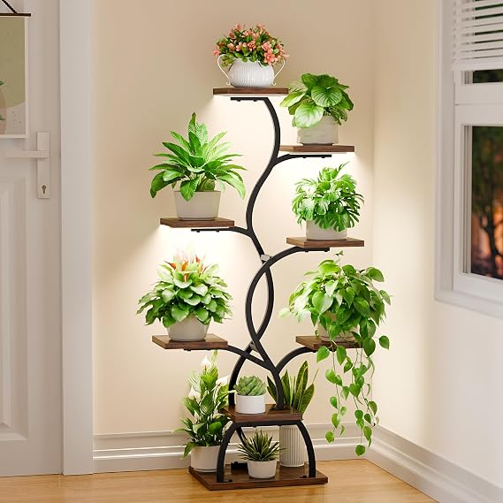 8-Tier Plant Stand with Grow Lights – Black Shelf