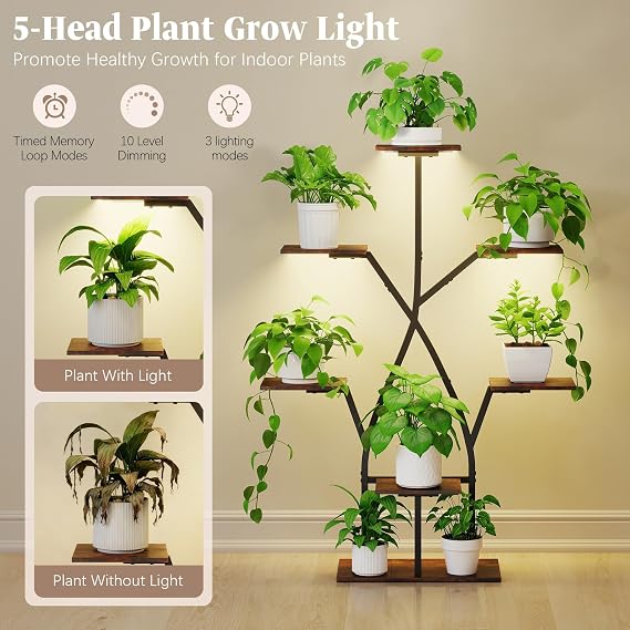 7-Tier S-Shaped Plant Stand with Grow Lights – 50 Inch