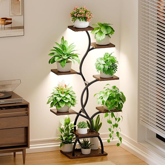 8-Tier Plant Stand with Grow Lights – Black Shelf