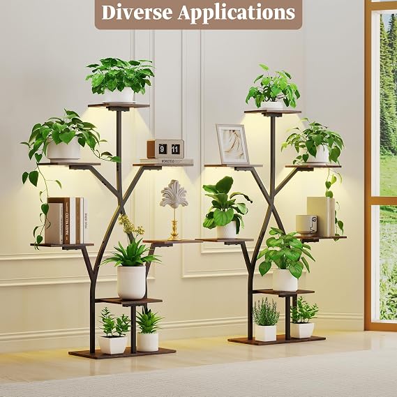 7-Tier S-Shaped Plant Stand with Grow Lights – 50 Inch