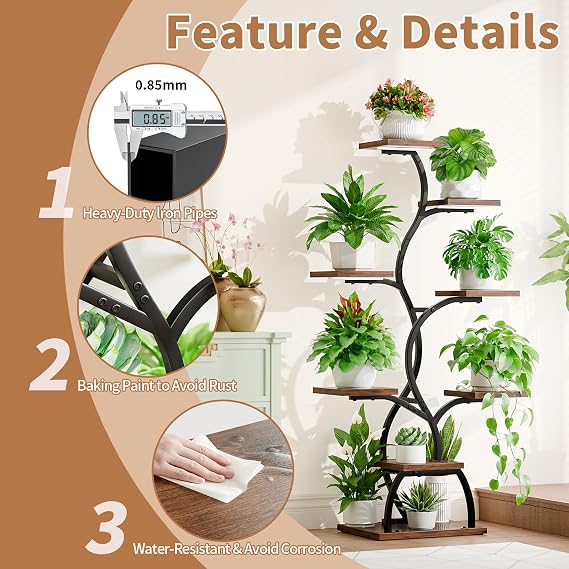 8-Tier Plant Stand with Grow Lights – Black Shelf