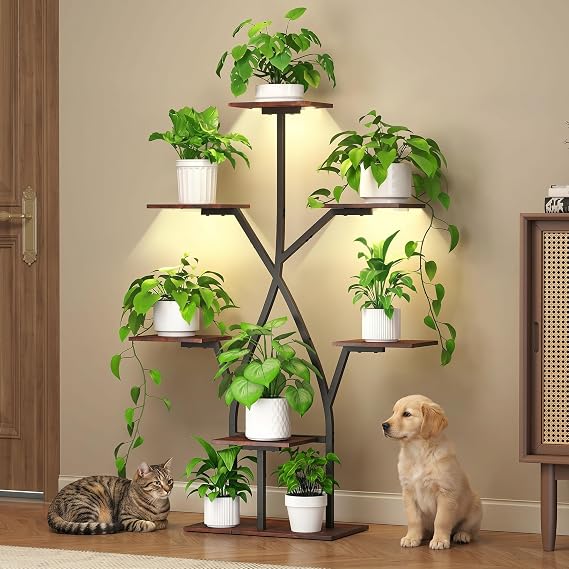 7-Tier S-Shaped Plant Stand with Grow Lights – 50 Inch