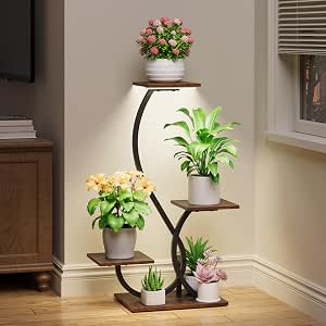 4-Tier S-Shaped Plant Stand with Grow Lights – Black