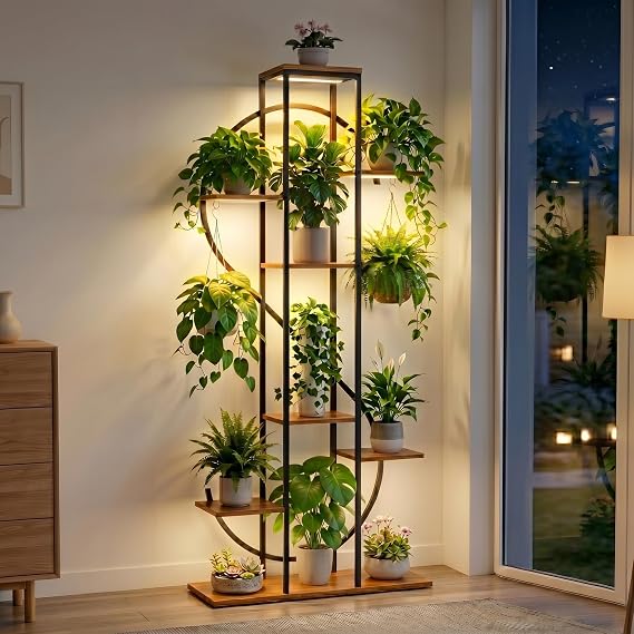 8-Tier Plant Stand with Grow Lights – Dollar-Shaped Shelf