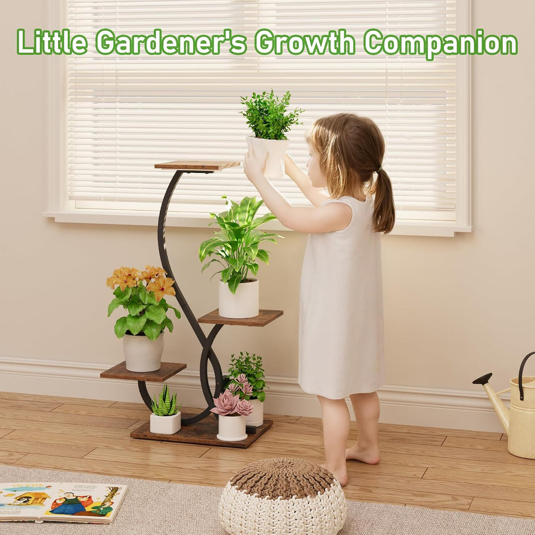 4-Tier S-Shaped Plant Stand with Grow Lights – Black