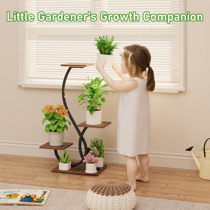 4-Tier S-Shaped Plant Stand with Grow Lights – Black