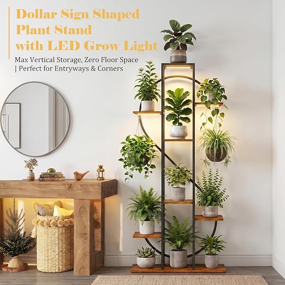 8-Tier Plant Stand with Grow Lights – Dollar-Shaped Shelf