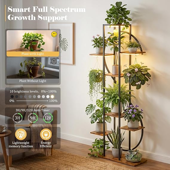 8-Tier Plant Stand with Grow Lights – Dollar-Shaped Shelf