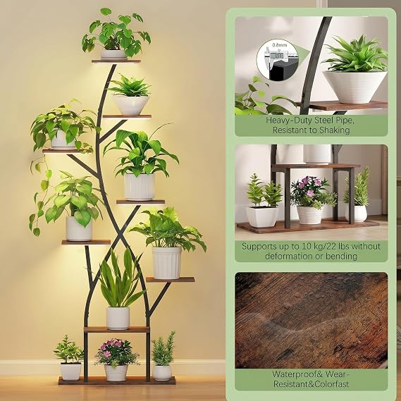 7-Tier S-Shaped Plant Stand with Grow Lights – 50 Inch