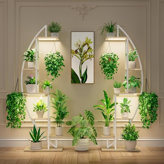 63-Inch White Plant Stand with Grow Lights – 6-Tier