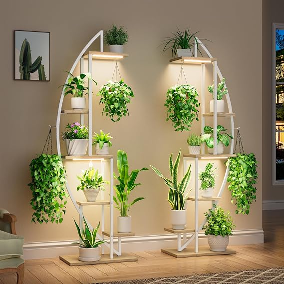 63-Inch White Plant Stand with Grow Lights – 6-Tier