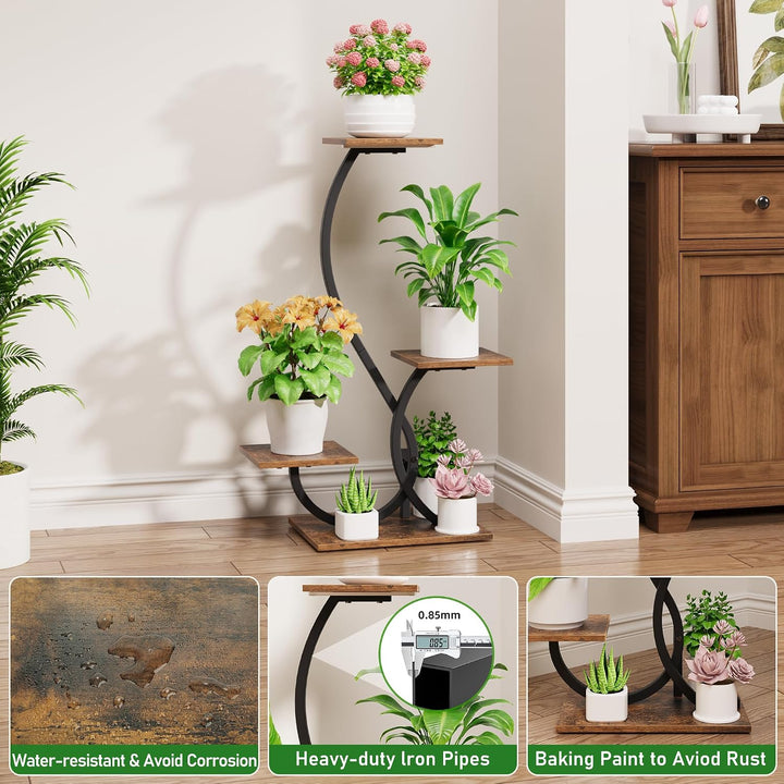 4-Tier S-Shaped Plant Stand with Grow Lights – Black