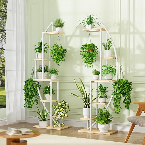 63-Inch White Plant Stand with Grow Lights – 6-Tier