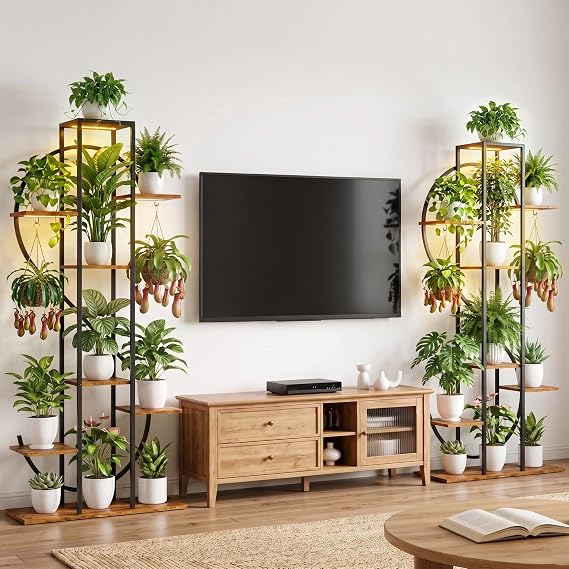 8-Tier Plant Stand with Grow Lights – Dollar-Shaped Shelf