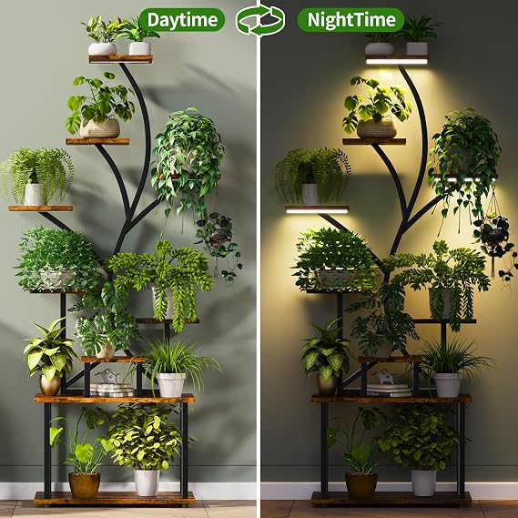 9-Tier S-Shaped Plant Stand with Grow Lights – 161 cm