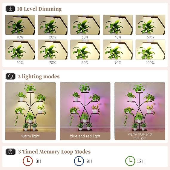 7-Tier S-Shaped Plant Stand with Grow Lights – 50 Inch