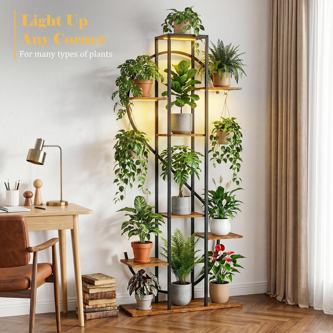 8-Tier Plant Stand with Grow Lights – Dollar-Shaped Shelf