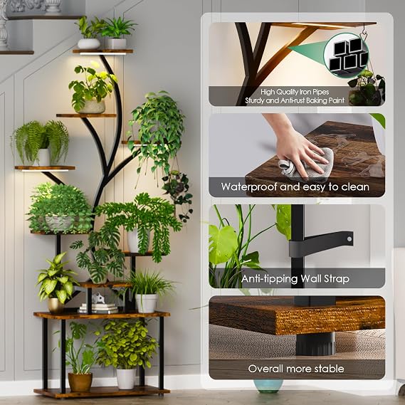 9-Tier S-Shaped Plant Stand with Grow Lights – 161 cm